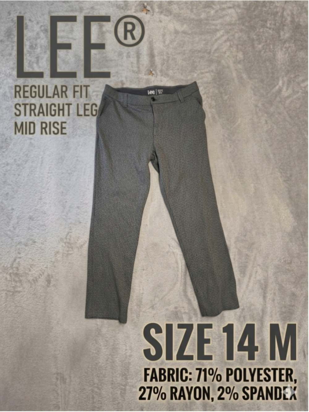 Lee Regular Fit Straight Leg Pants Women's Size 14M Grey Houndstooth Mid Rise